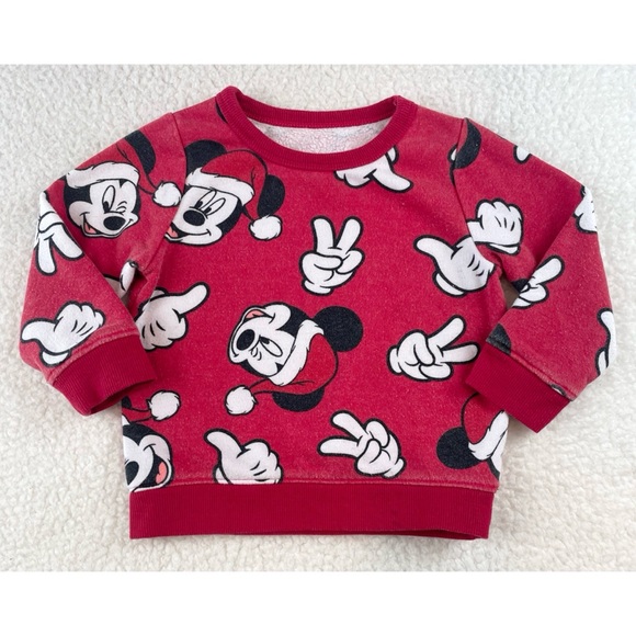 DISNEY • Red/White Mickey Mouse Christmas Holiday Crewneck Sweatshirt - Picture 2 of 10